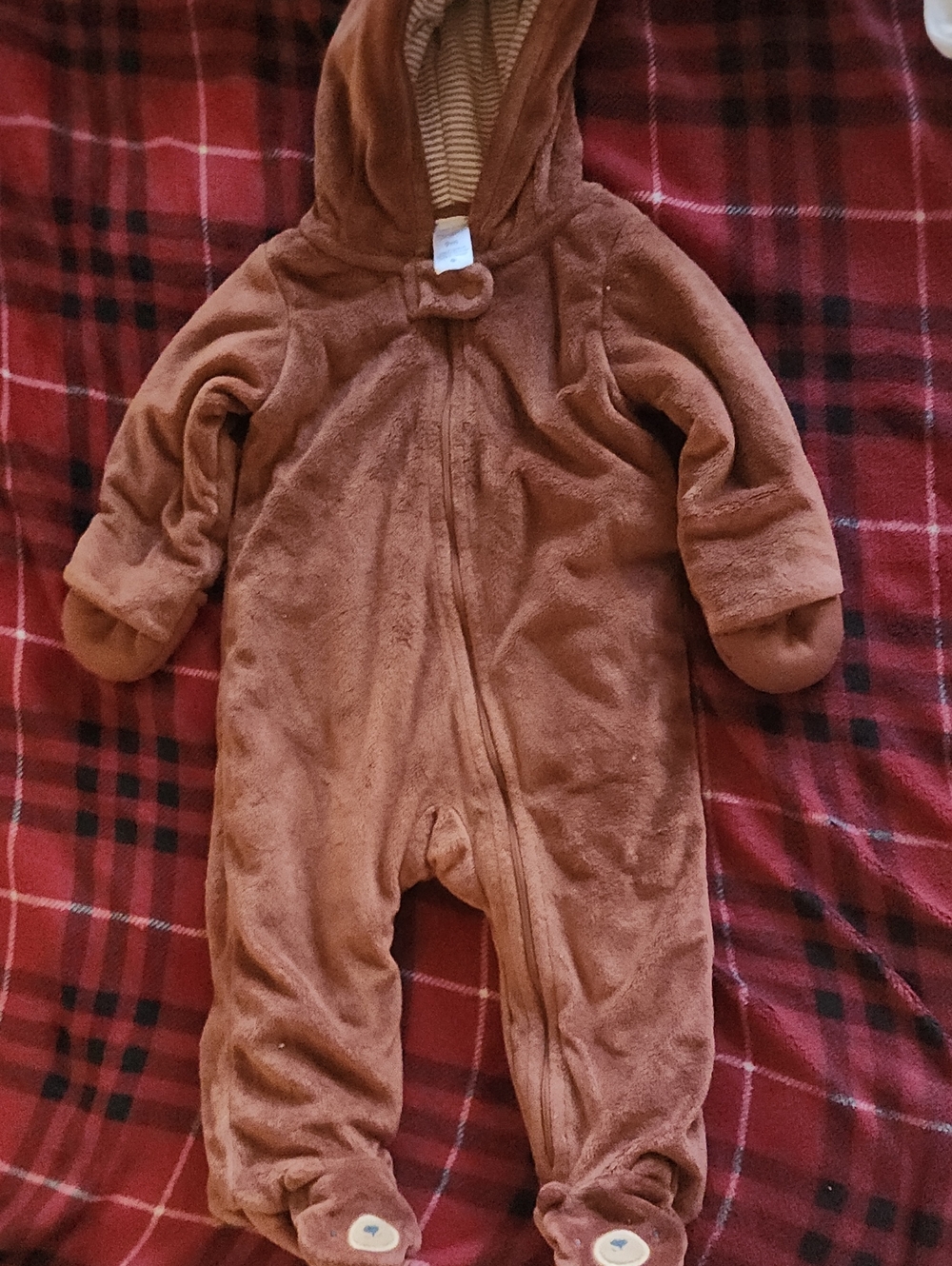 Carter's Brown Plush Hooded Baby One-Piece Footed Romper